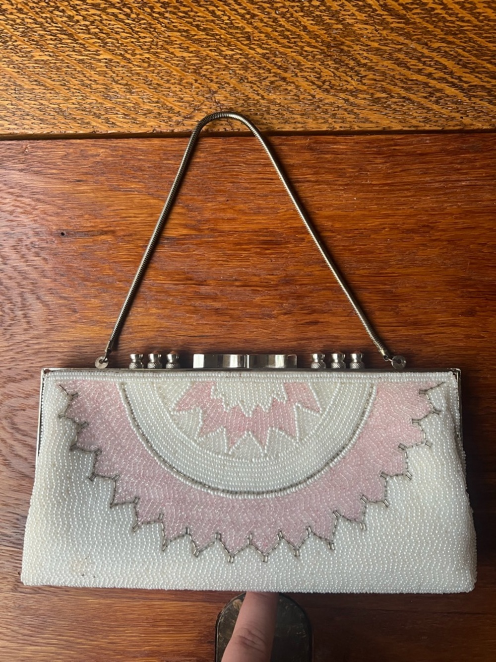 Beaded Pink and White Evening Clutch Handbag
